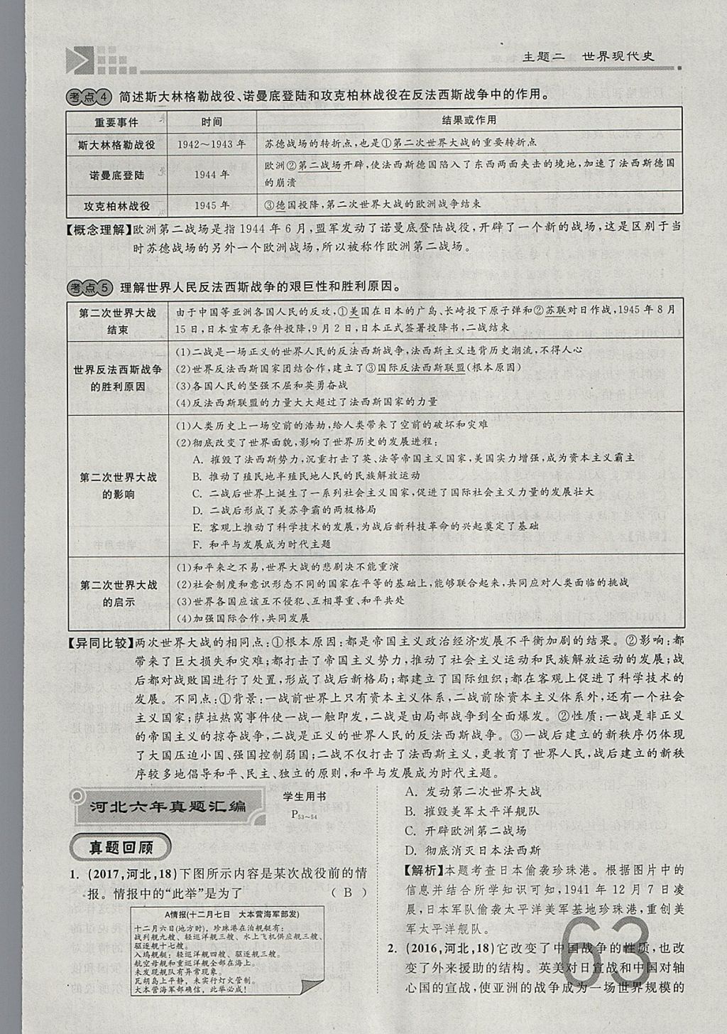 2018年金牌教練贏在燕趙初中總復(fù)習(xí)歷史河北中考專用 參考答案第63頁