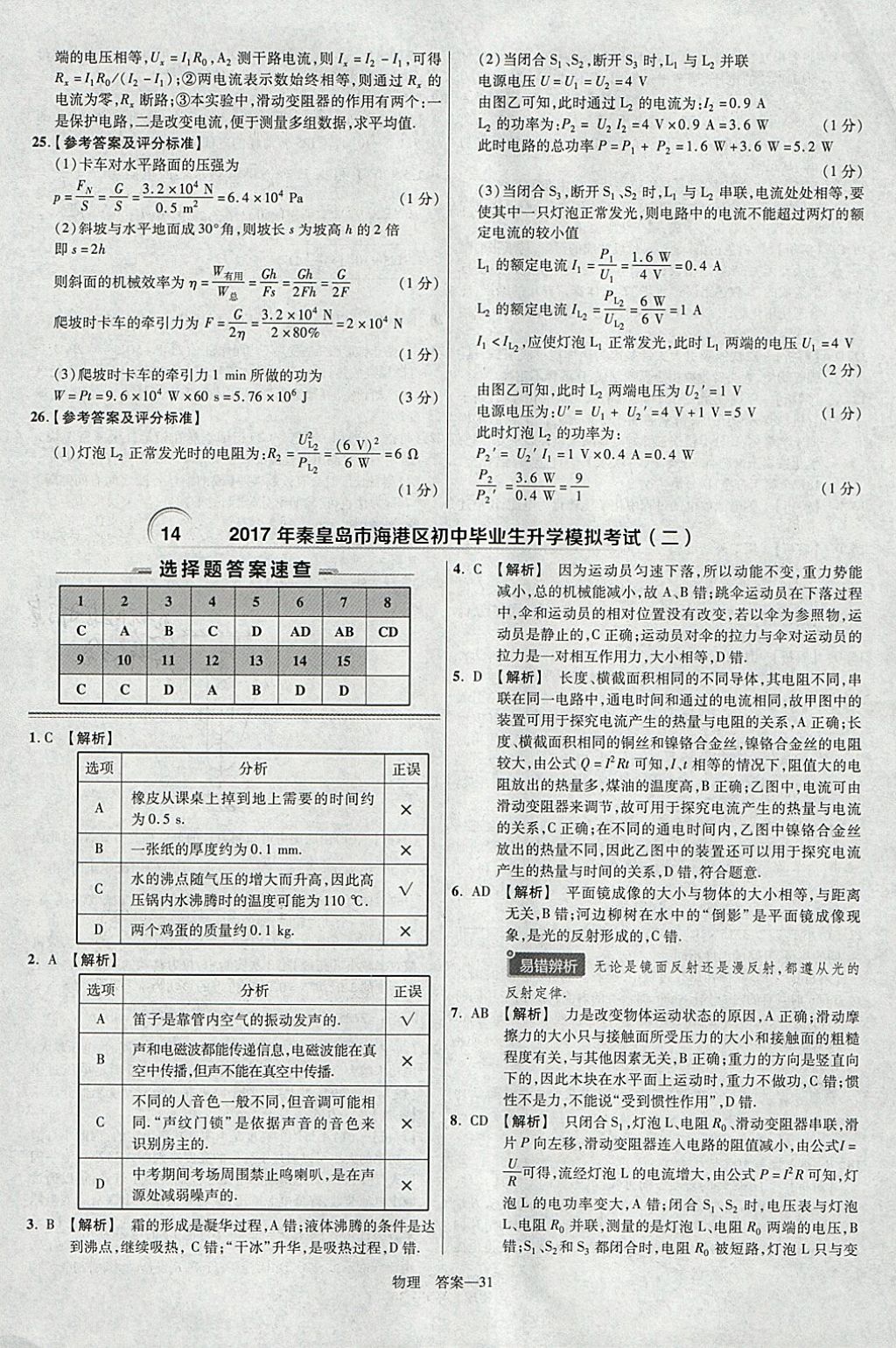 2018年金考卷河北中考45套匯編物理第6年第6版 參考答案第31頁