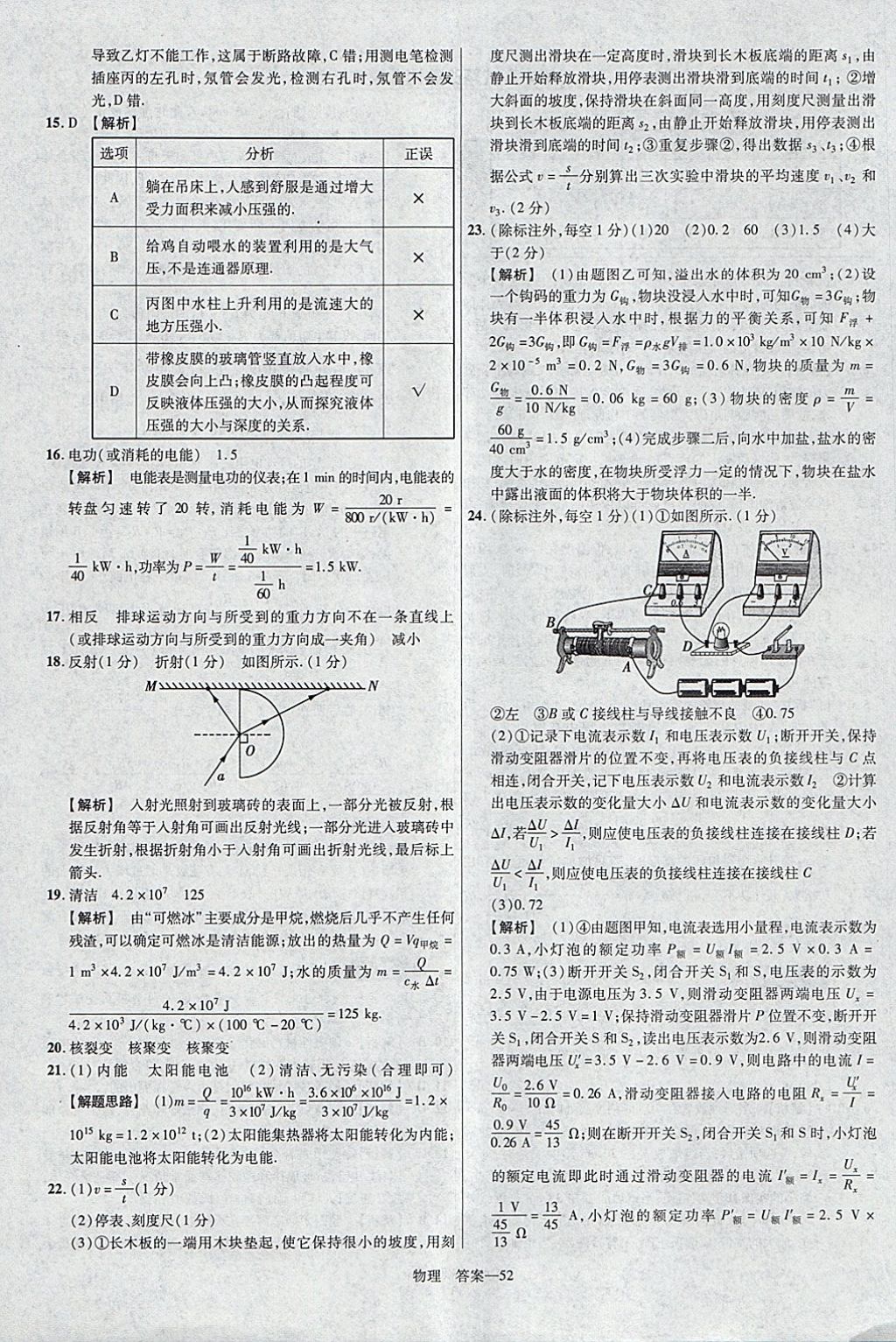 2018年金考卷河北中考45套匯編物理第6年第6版 參考答案第52頁(yè)