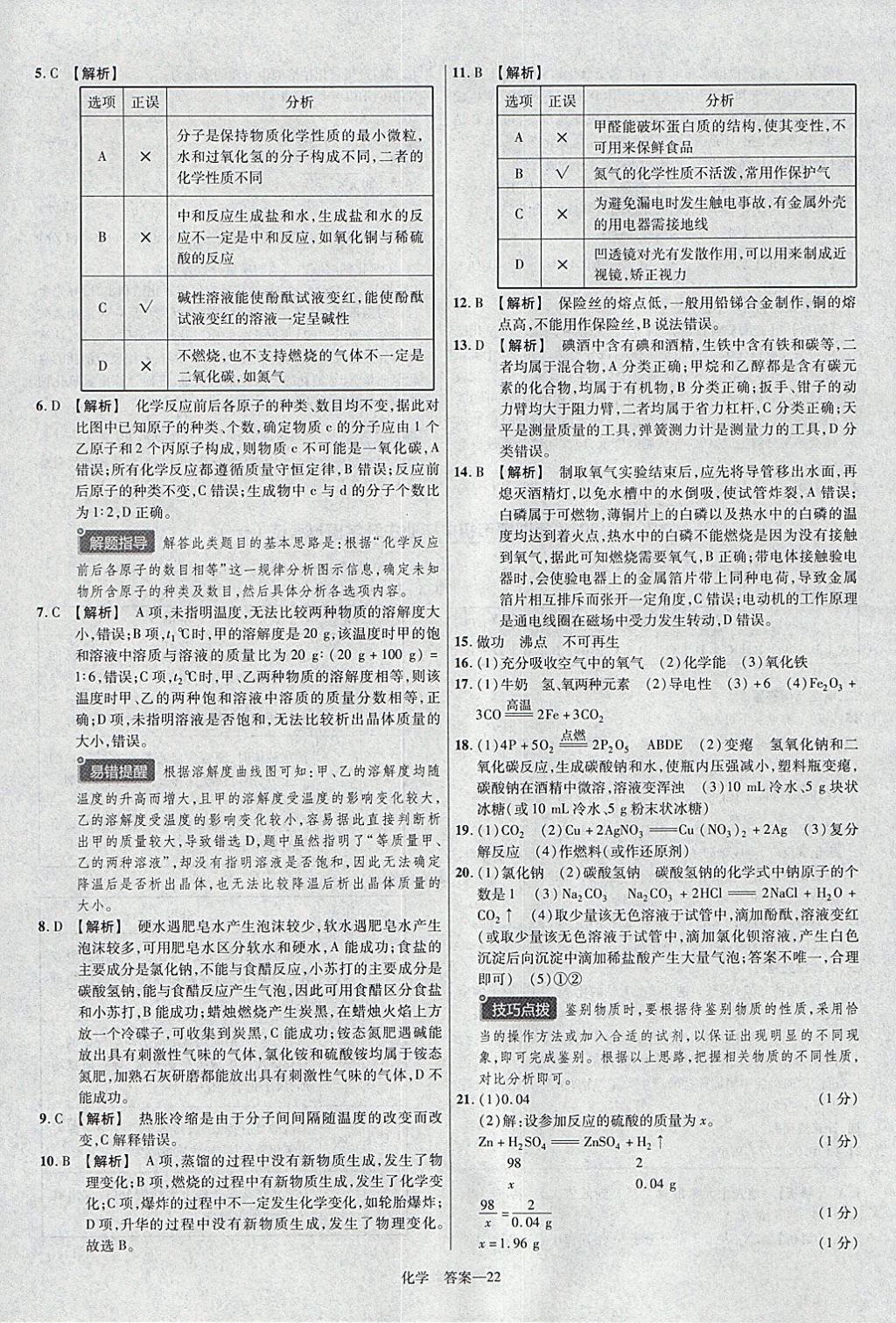 2018年金考卷河北中考45套匯編化學(xué)第6年第6版 參考答案第22頁