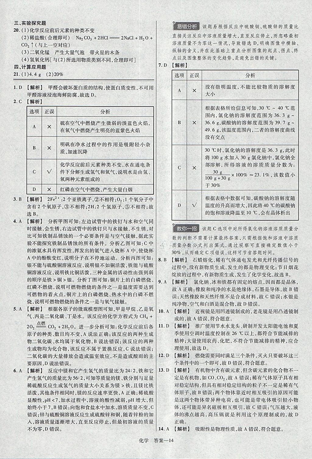 2018年金考卷河北中考45套匯編化學(xué)第6年第6版 參考答案第14頁