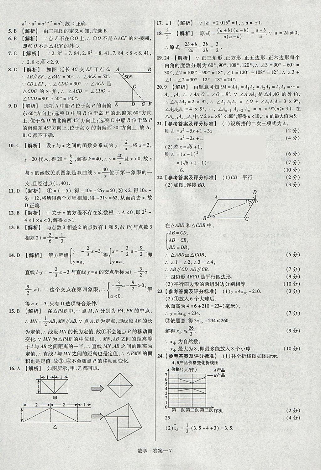 2018年金考卷河北中考45套匯編數(shù)學第6年第6版 參考答案第7頁
