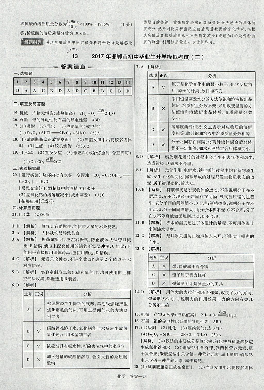 2018年金考卷河北中考45套匯編化學(xué)第6年第6版 參考答案第23頁