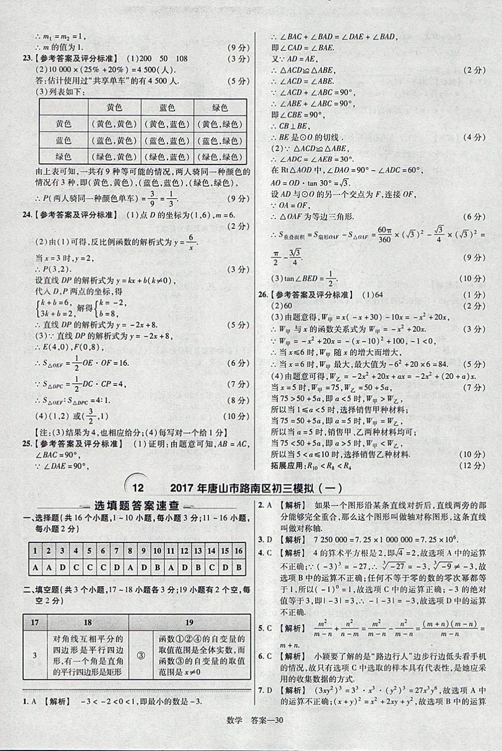 2018年金考卷河北中考45套匯編數(shù)學(xué)第6年第6版 參考答案第30頁(yè)