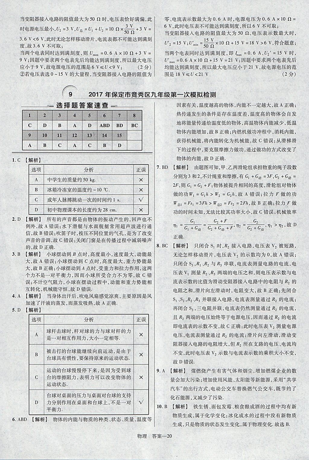 2018年金考卷河北中考45套匯編物理第6年第6版 參考答案第20頁