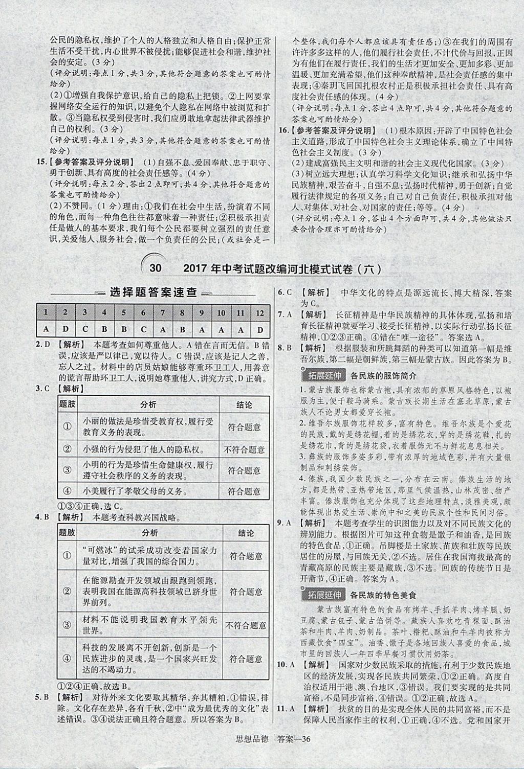 2018年金考卷河北中考45套匯編思想品德第6年第6版 參考答案第36頁