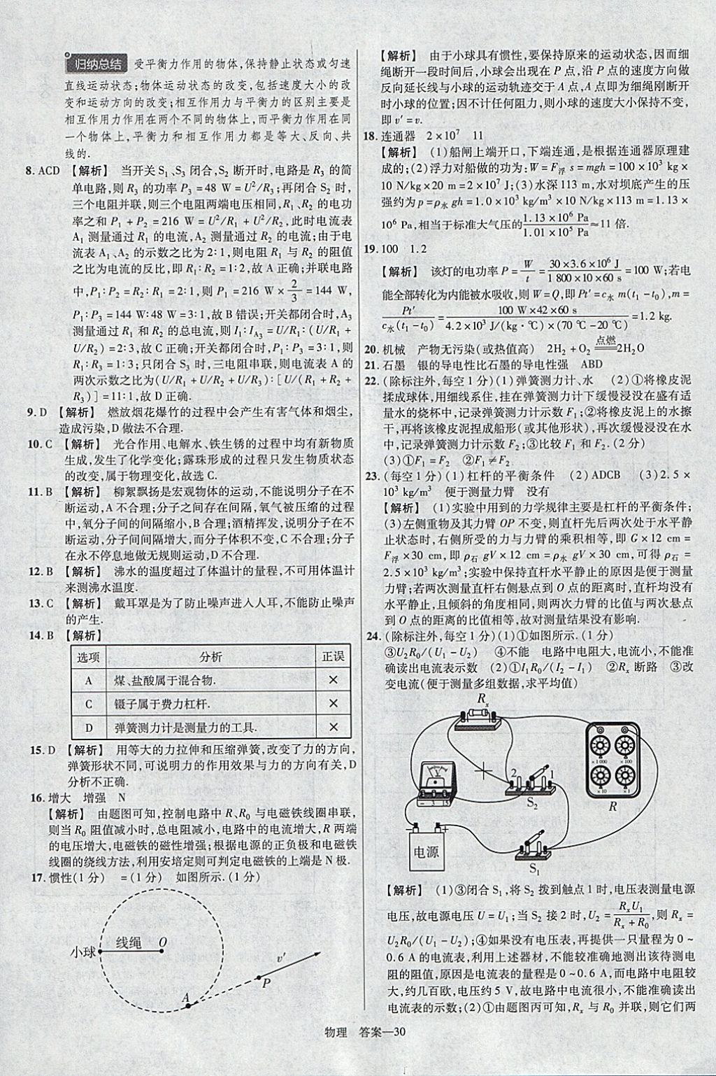 2018年金考卷河北中考45套匯編物理第6年第6版 參考答案第30頁