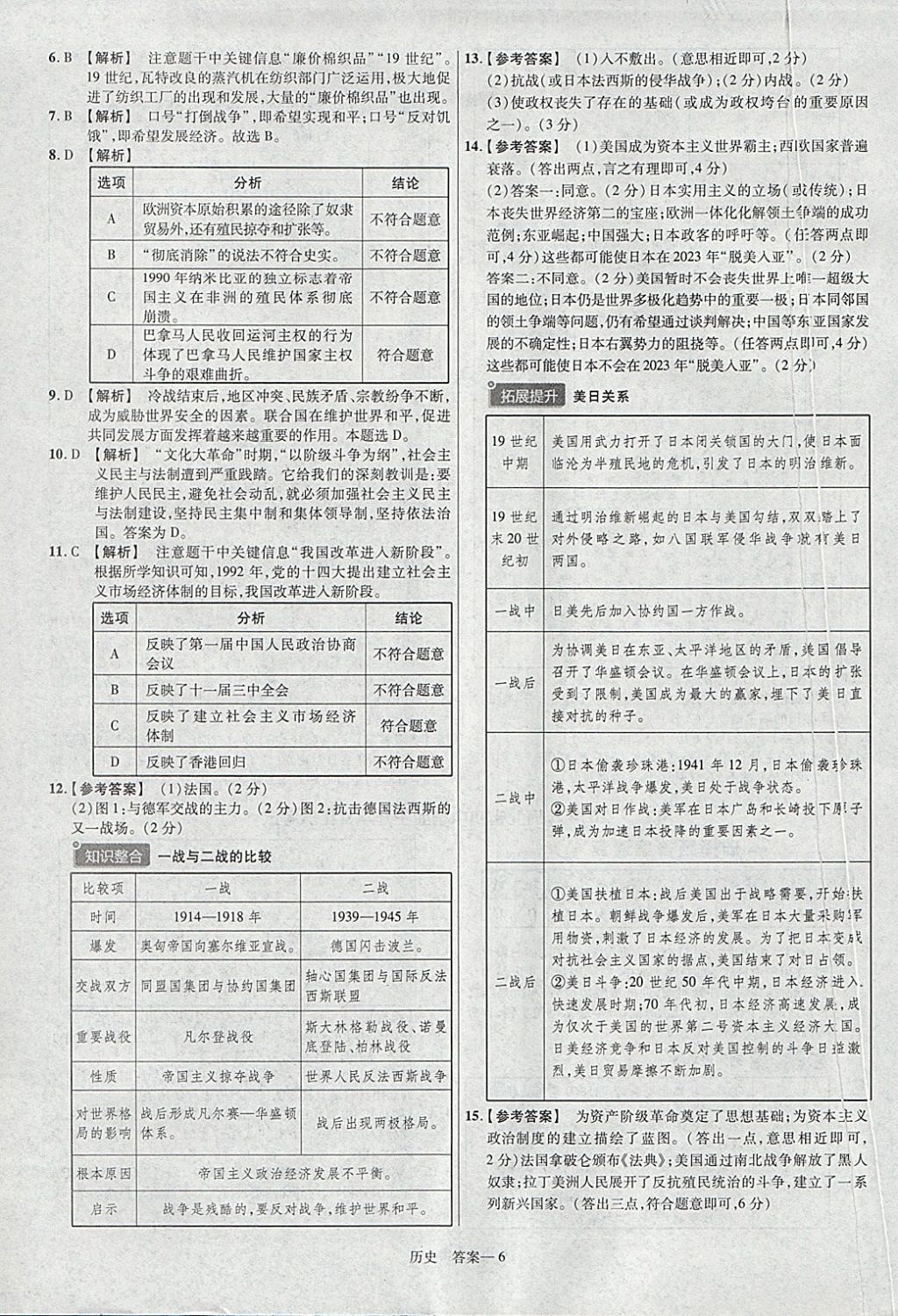 2018年金考卷河北中考45套汇编历史第6年第6版 参考答案第6页