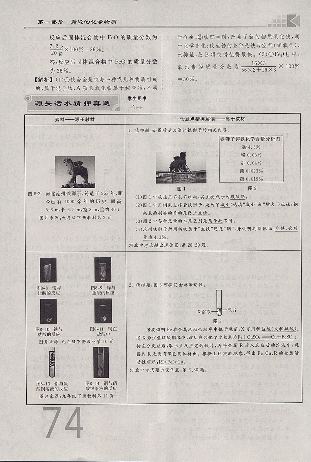 2018年金牌教練贏在燕趙初中總復習化學河北中考專用 參考答案第74頁