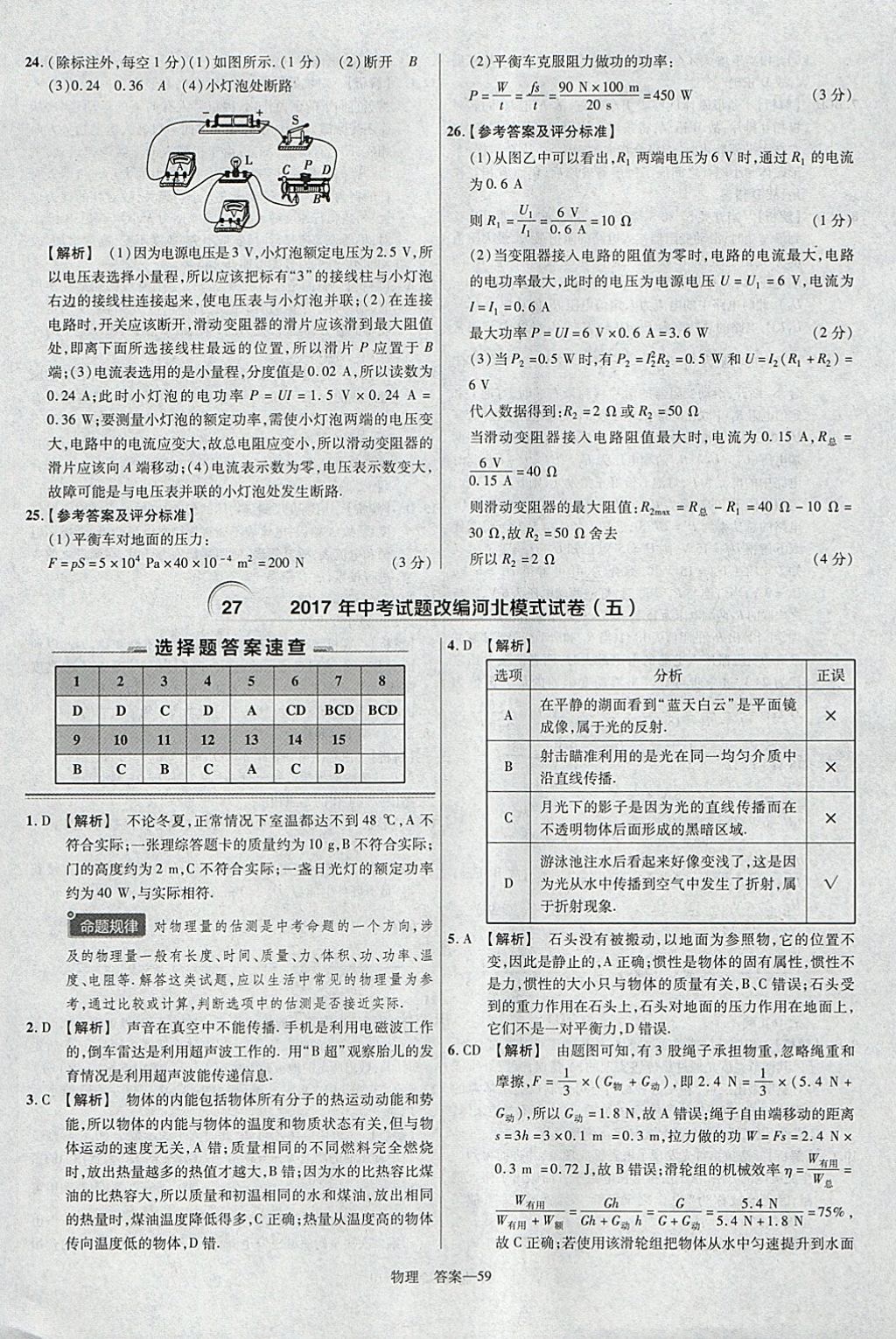 2018年金考卷河北中考45套匯編物理第6年第6版 參考答案第59頁