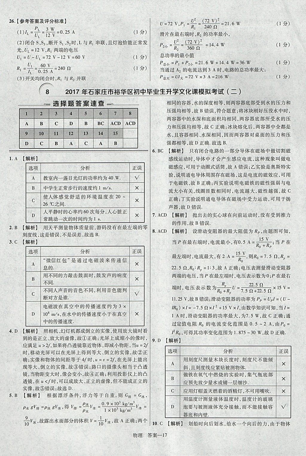 2018年金考卷河北中考45套匯編物理第6年第6版 參考答案第17頁(yè)