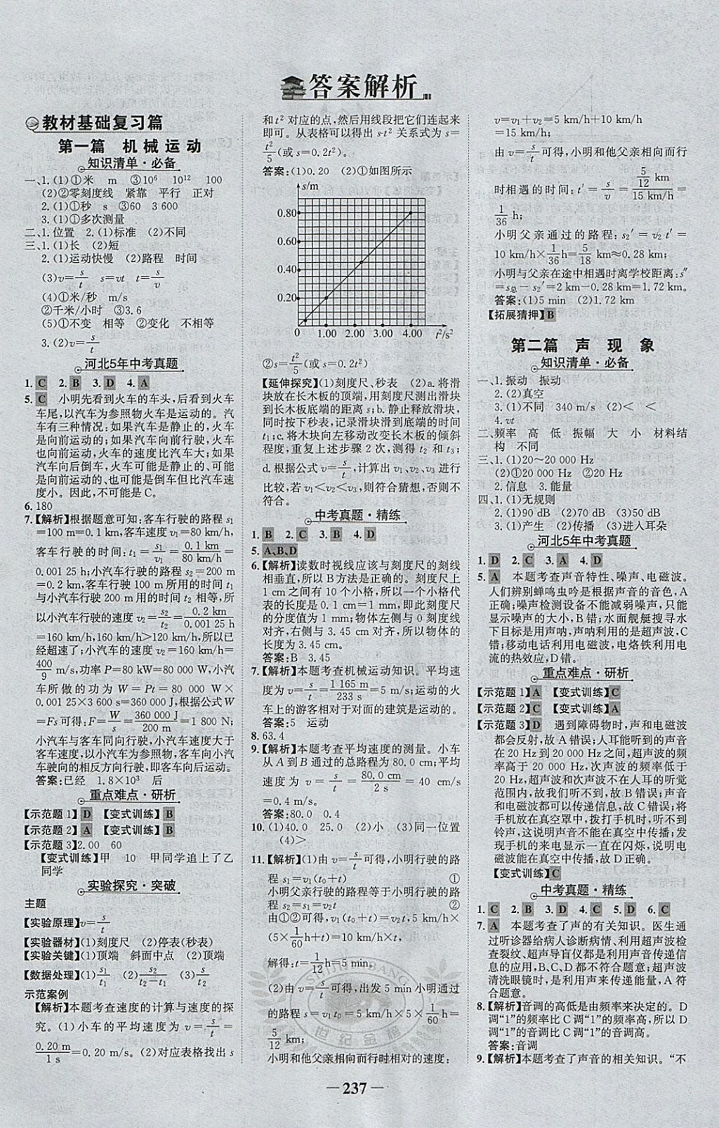 2018年世纪金榜金榜中考物理河北专用 参考答案第1页