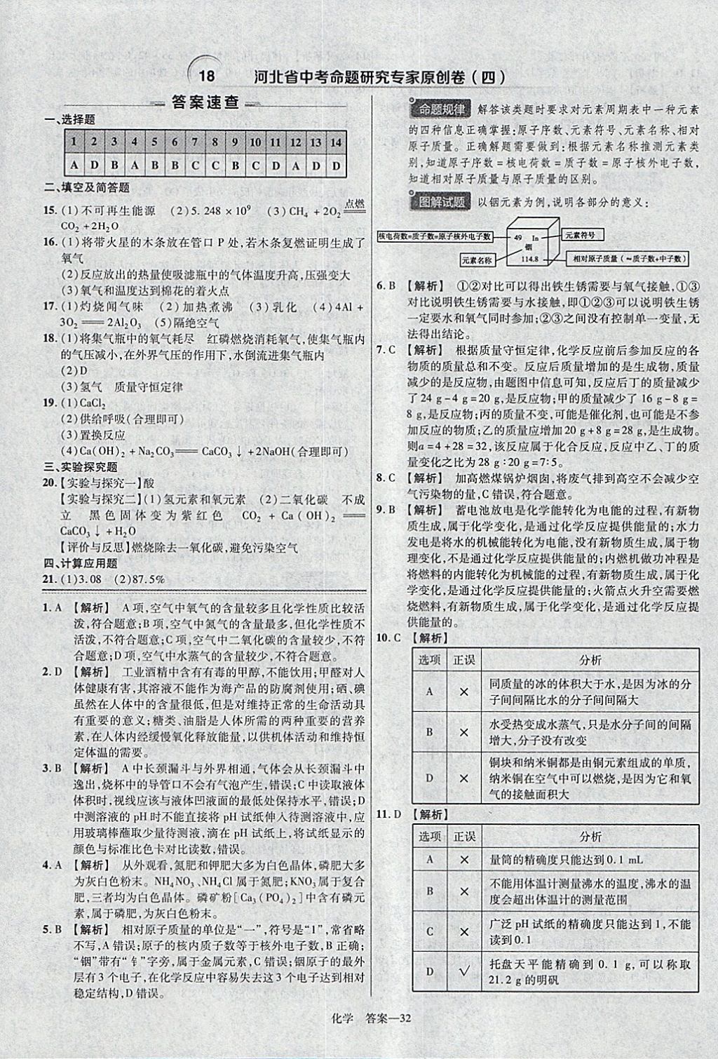 2018年金考卷河北中考45套匯編化學(xué)第6年第6版 參考答案第32頁