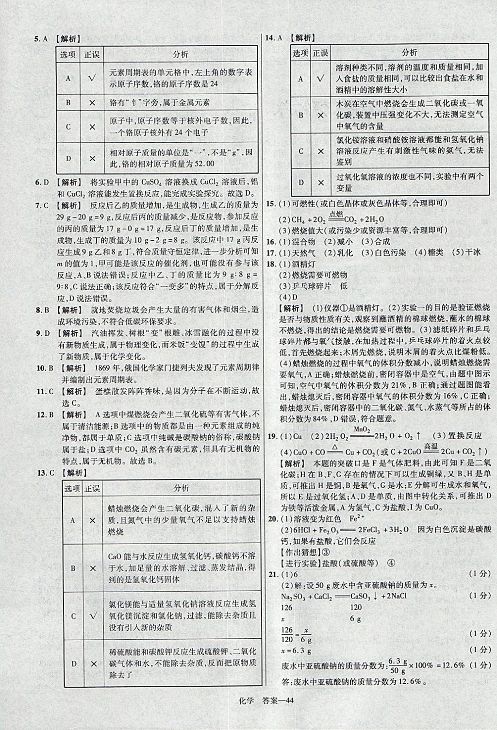 2018年金考卷河北中考45套匯編化學(xué)第6年第6版 參考答案第44頁