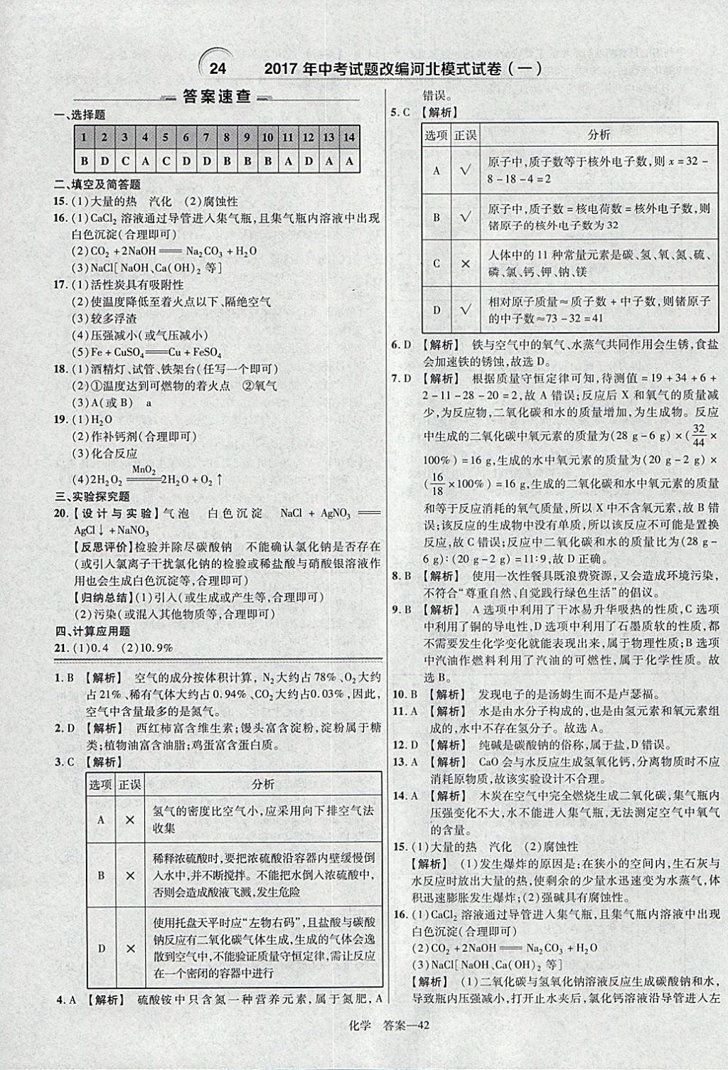 2018年金考卷河北中考45套匯編化學第6年第6版 參考答案第42頁