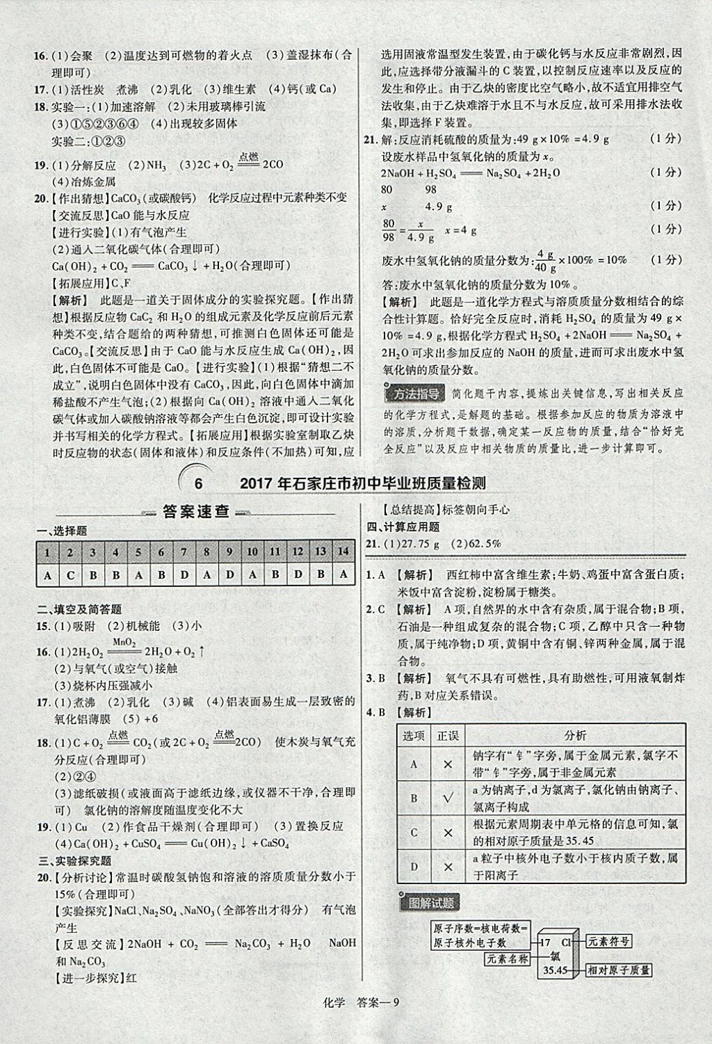 2018年金考卷河北中考45套匯編化學(xué)第6年第6版 參考答案第9頁(yè)