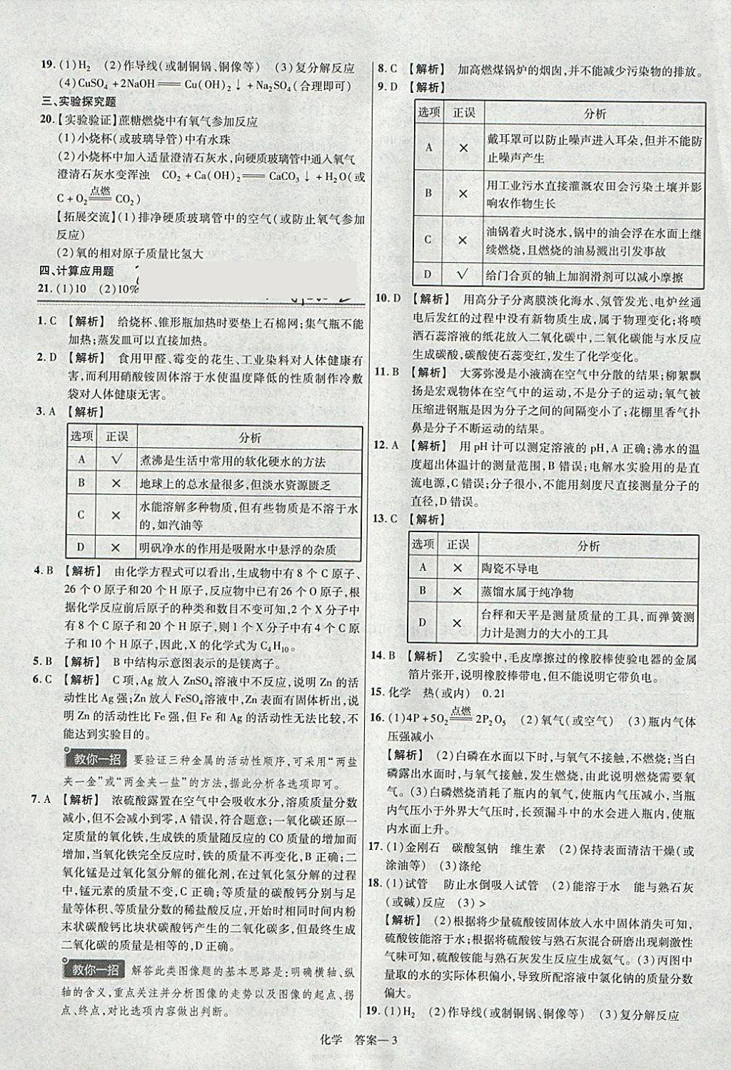 2018年金考卷河北中考45套匯編化學(xué)第6年第6版 參考答案第3頁