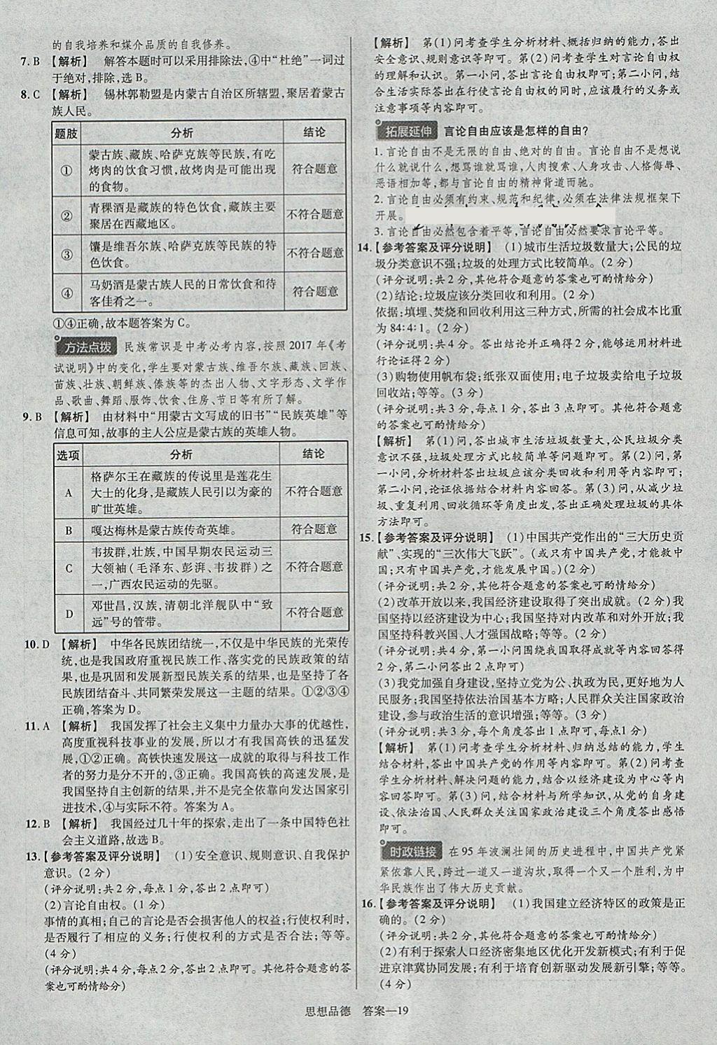 2018年金考卷河北中考45套匯編思想品德第6年第6版 參考答案第19頁