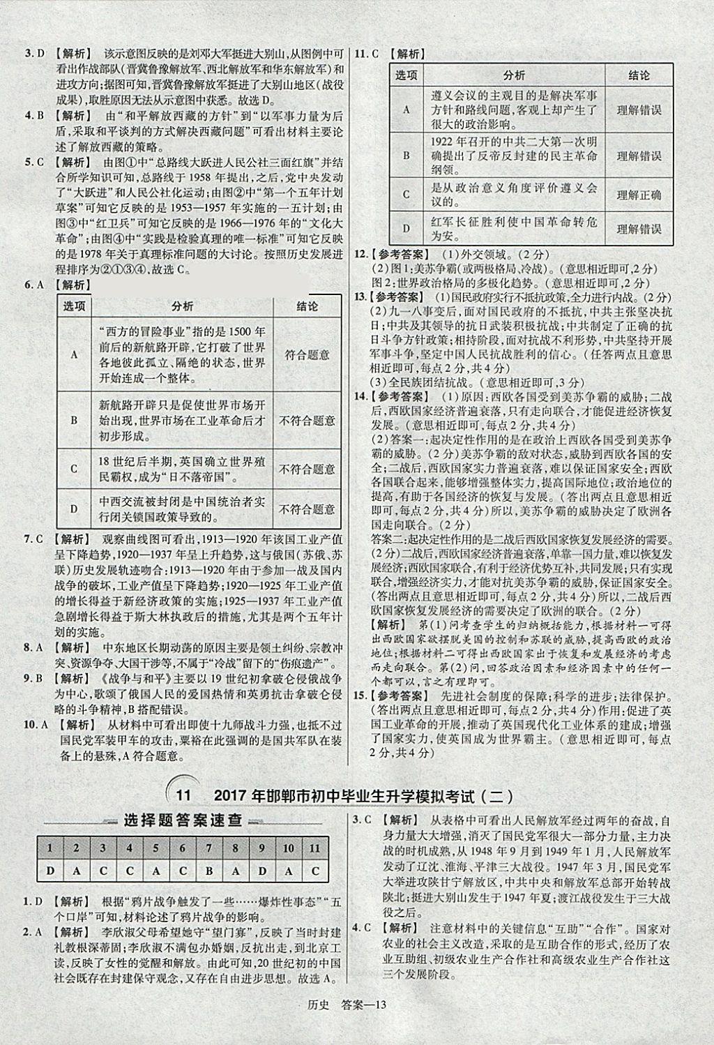 2018年金考卷河北中考45套汇编历史第6年第6版 参考答案第13页