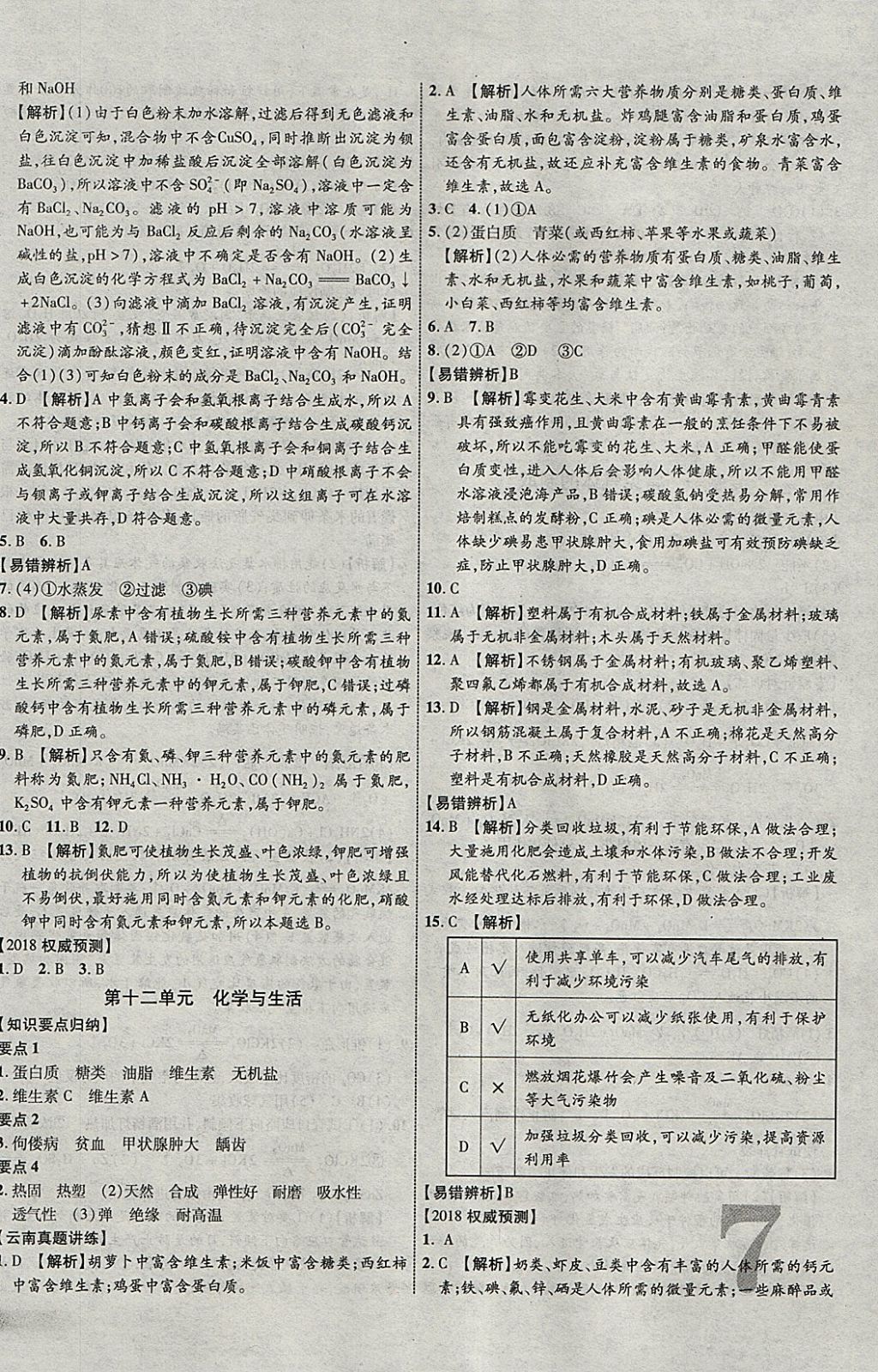 2018年中教联云南中考新突破三年中考一年预测化学 参考答案第14页