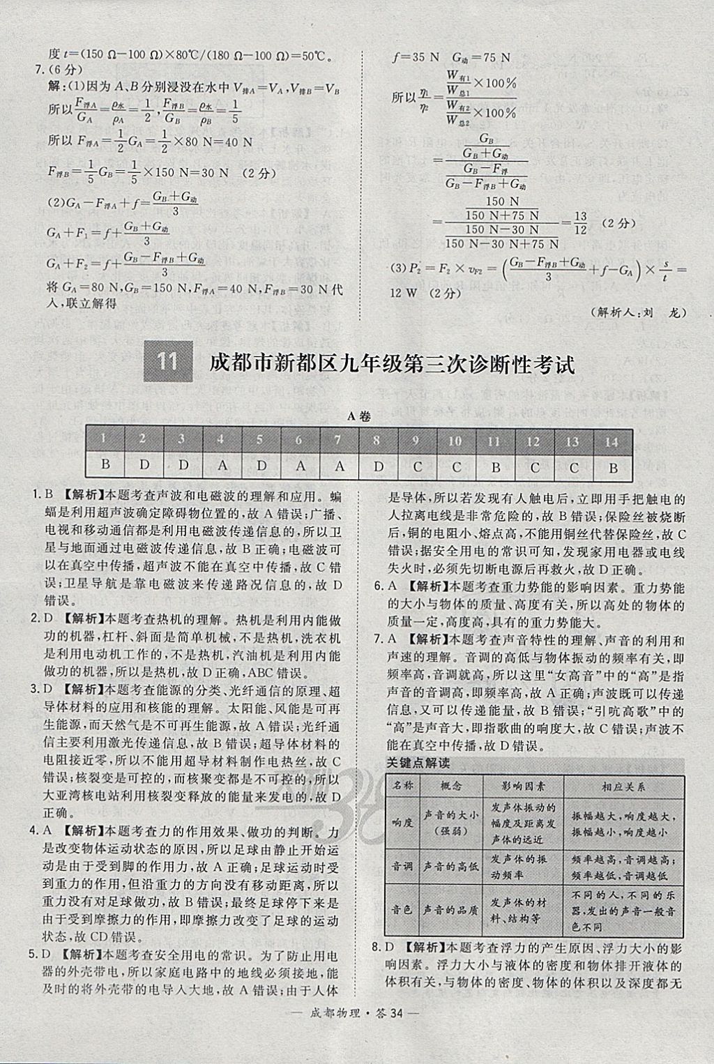 2018年天利38套成都市中考試題精選物理 參考答案第34頁