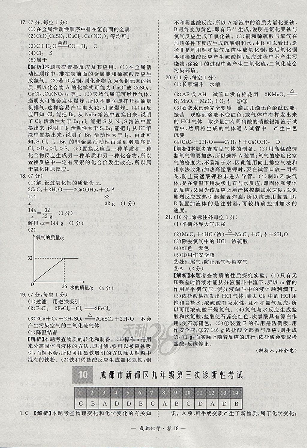 2018年天利38套成都市中考试题精选化学 参考答案第18页