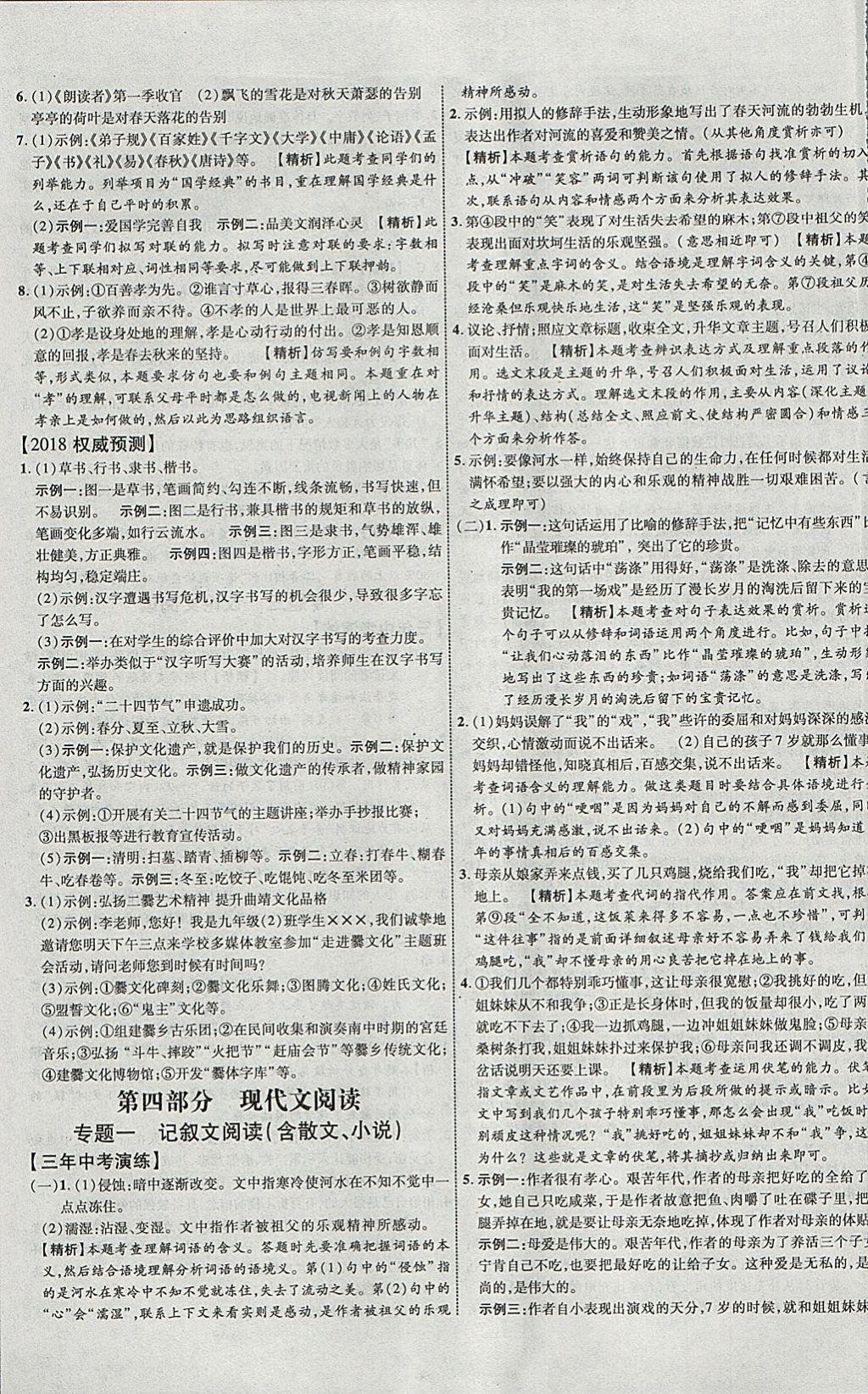 2018年中教聯(lián)云南中考新突破三年中考一年預測語文 參考答案第17頁