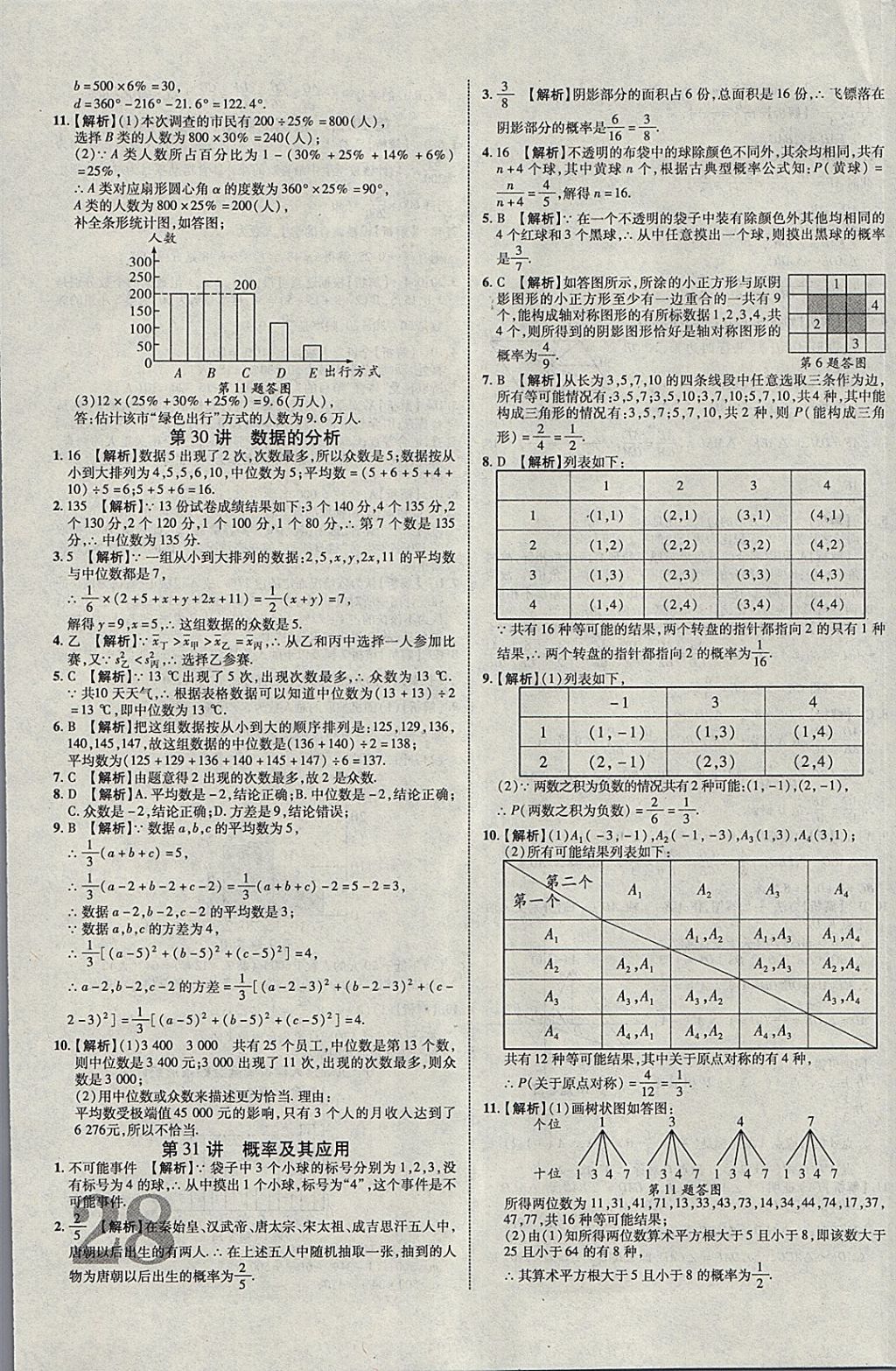 2018年中教联云南中考新突破三年中考一年预测数学 参考答案第47页