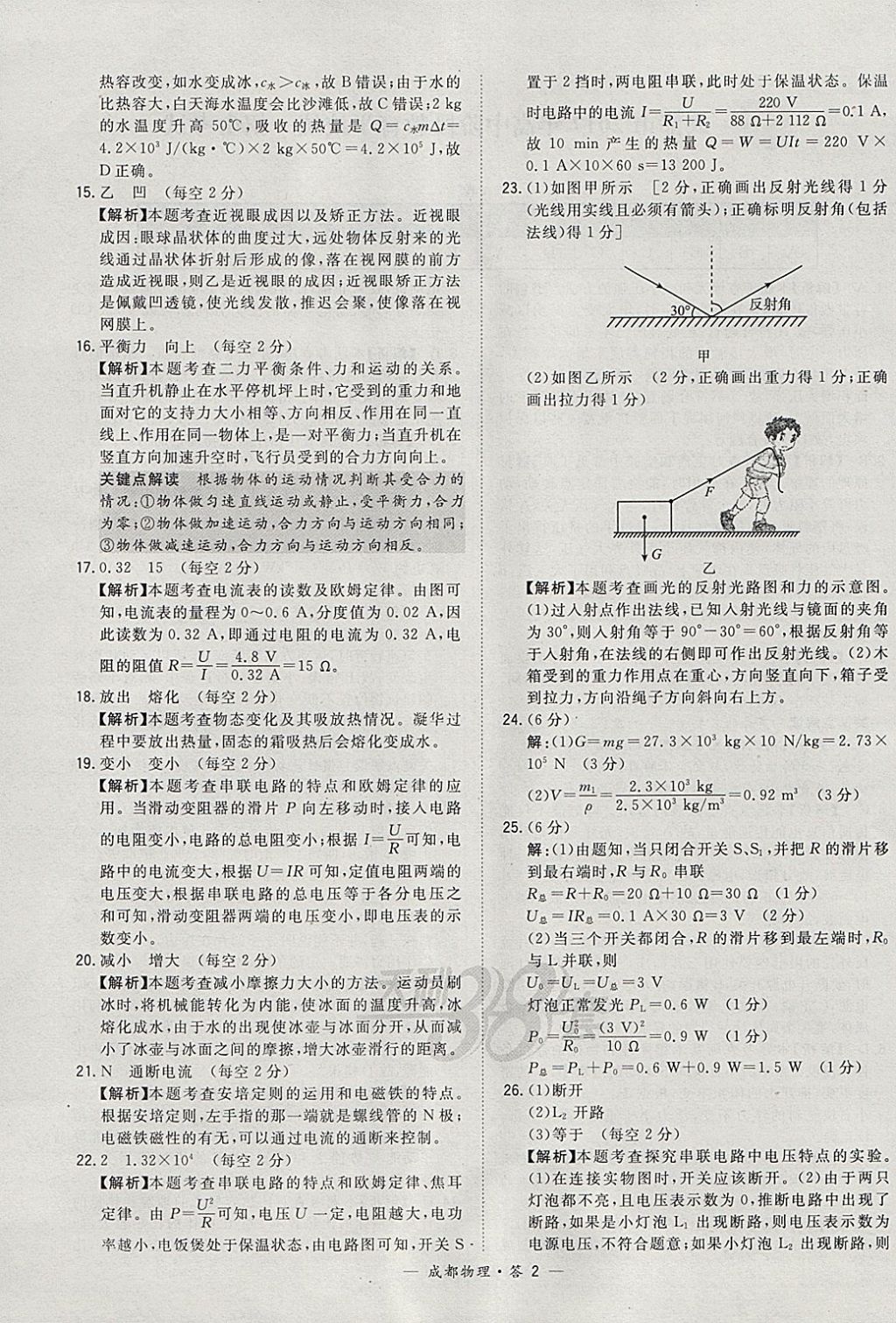 2018年天利38套成都市中考試題精選物理 參考答案第2頁(yè)