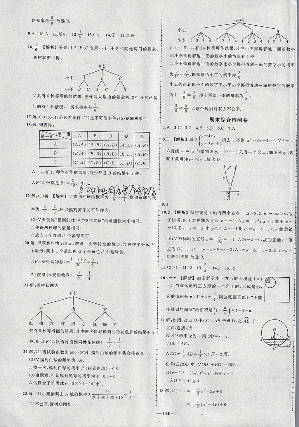 2018年黄冈创优作业导学练九年级数学下册湘教版 参考答案第29页