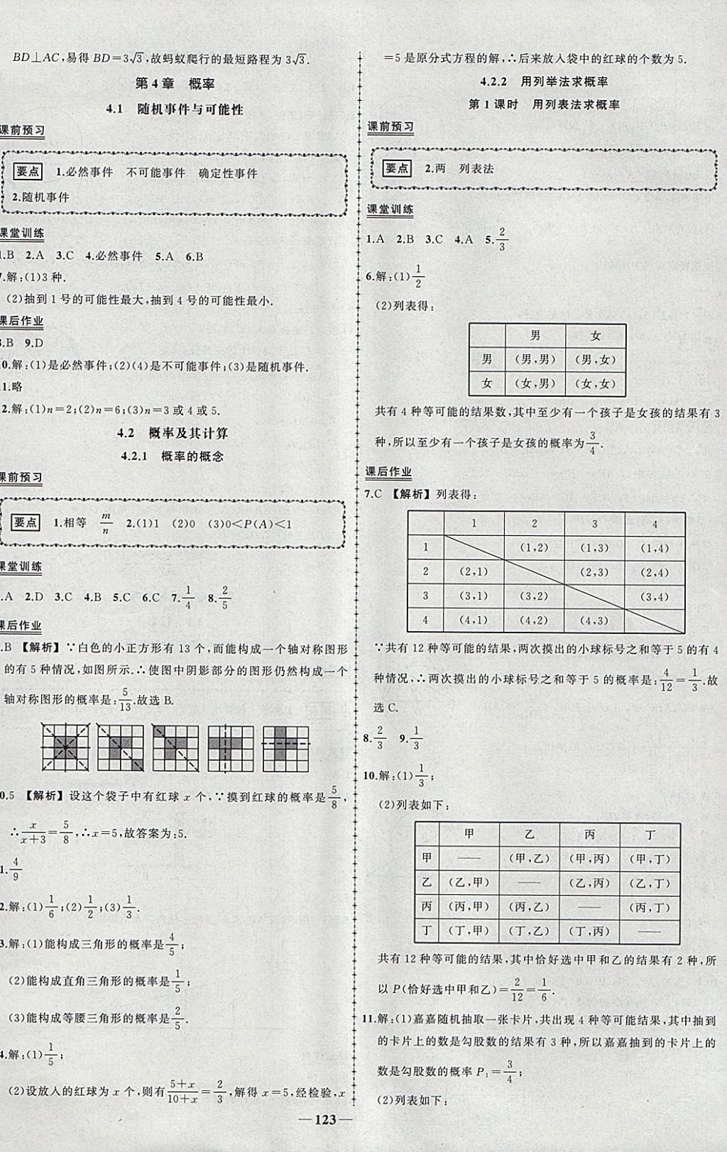 2018年黄冈创优作业导学练九年级数学下册湘教版 参考答案第22页