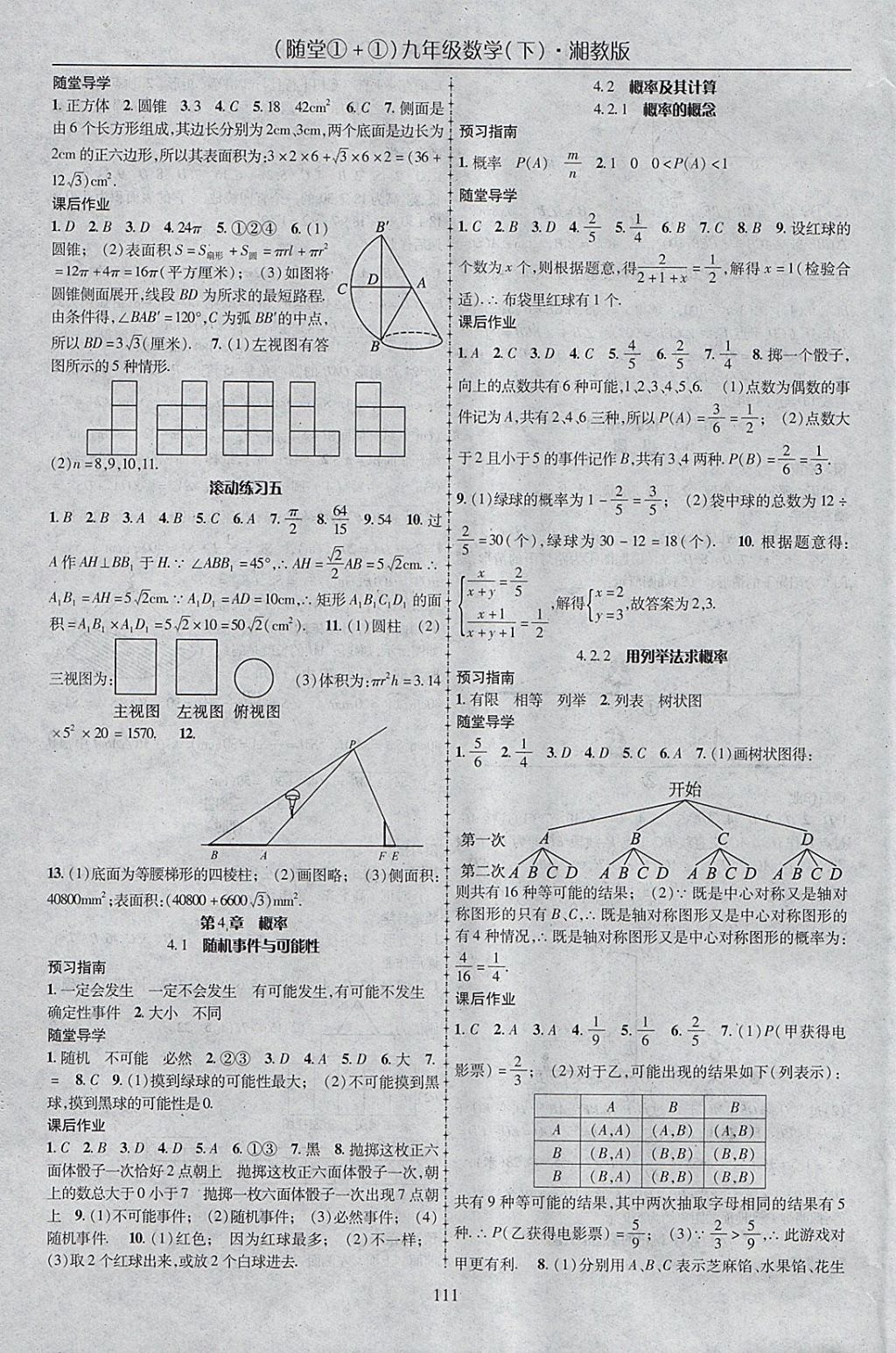 2018年随堂1加1导练九年级数学下册湘教版 参考答案第11页