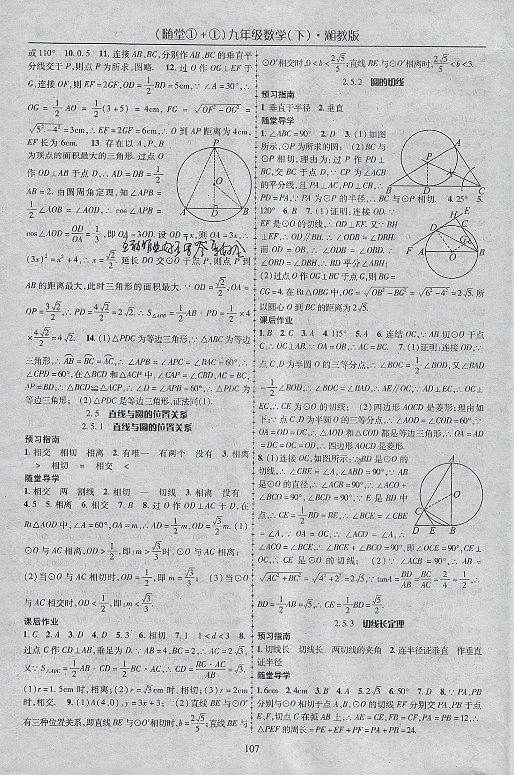 2018年随堂1加1导练九年级数学下册湘教版 参考答案第7页