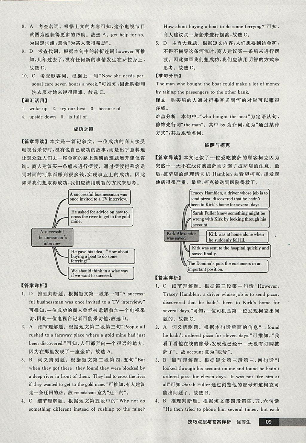 2018年全品优等生完形填空加阅读理解九年级英语全一册下人教版 参考答案第9页