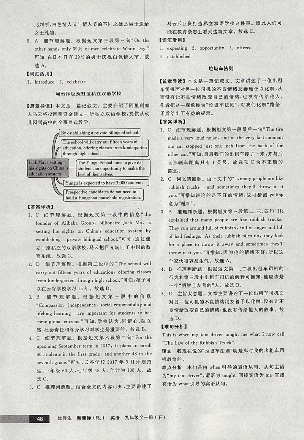 2018年全品優(yōu)等生完形填空加閱讀理解九年級英語全一冊下人教版 參考答案第48頁