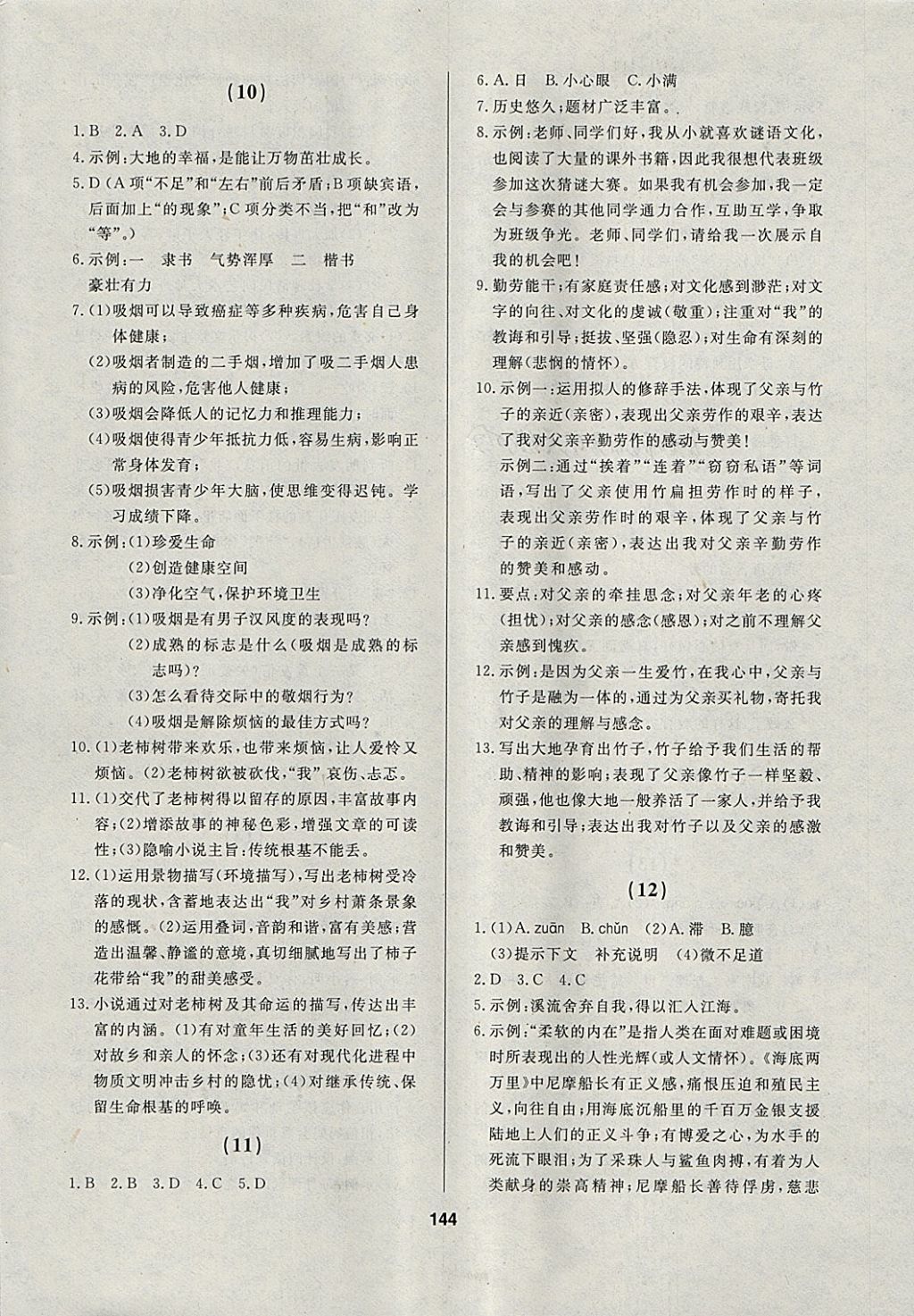 2018年試題優(yōu)化課堂同步九年級語文下冊人教版 參考答案第6頁