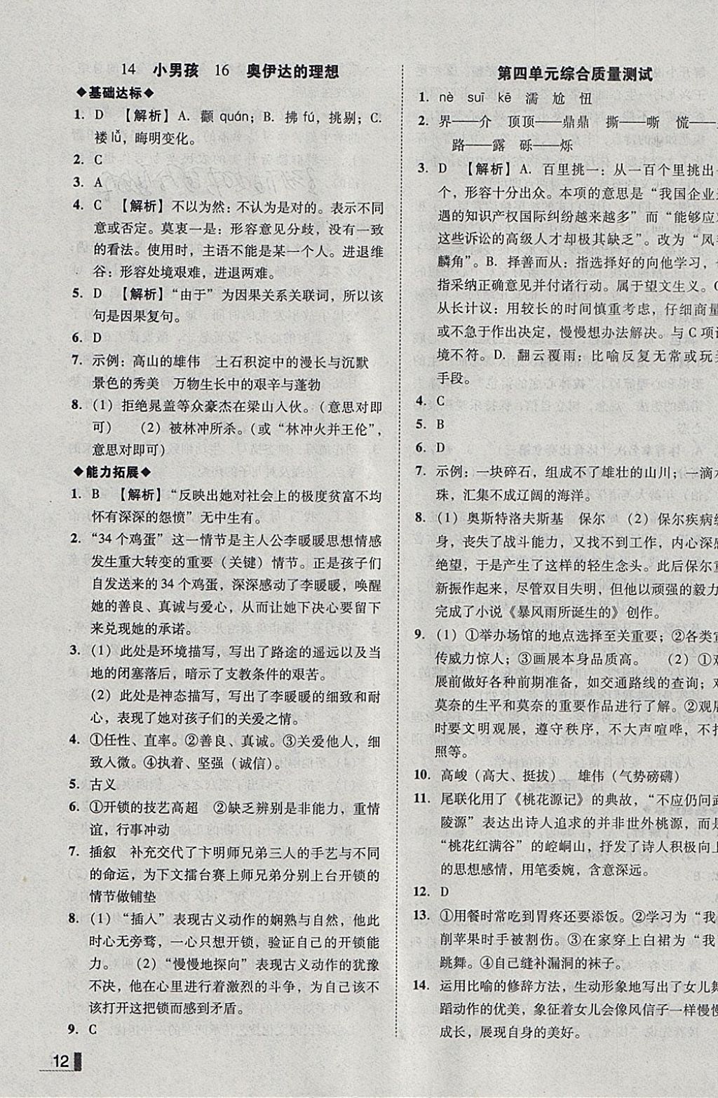 2018年遼寧作業(yè)分層培優(yōu)學(xué)案九年級語文下冊語文版 參考答案第12頁