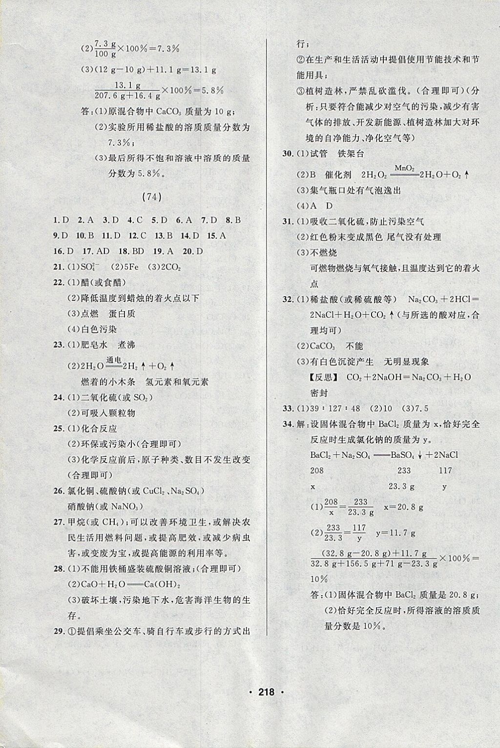 2018年試題優(yōu)化課堂同步九年級化學下冊人教版 參考答案第20頁