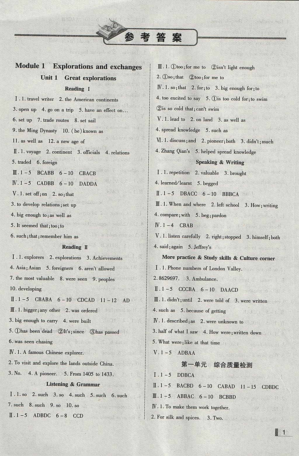 2018年辽宁作业分层培优学案九年级英语下册沪教版 参考答案第1页