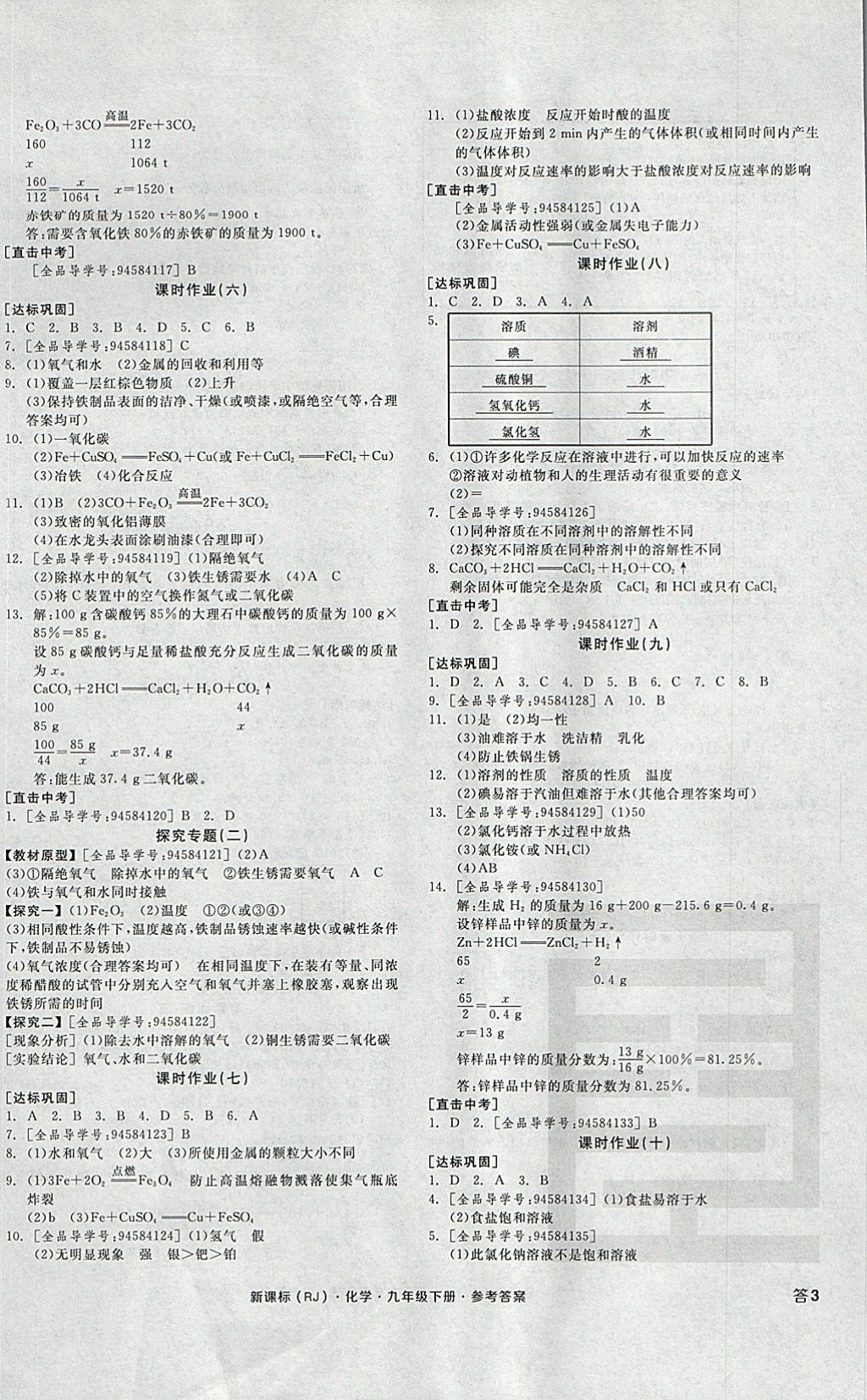 2018年全品学练考九年级化学下册人教版河北专版 参考答案第6页