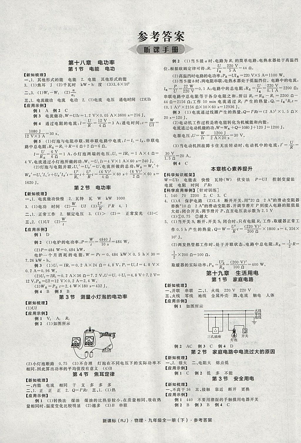 2018年全品學(xué)練考九年級(jí)物理全一冊(cè)下人教版河北專(zhuān)版 參考答案第1頁(yè)