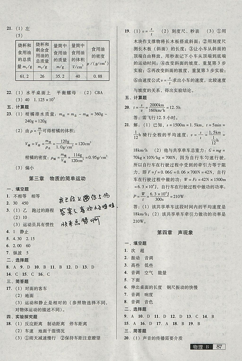 2018年中考階段總復(fù)習(xí)ABC一輪復(fù)習(xí)A卷物理B 參考答案第2頁(yè)