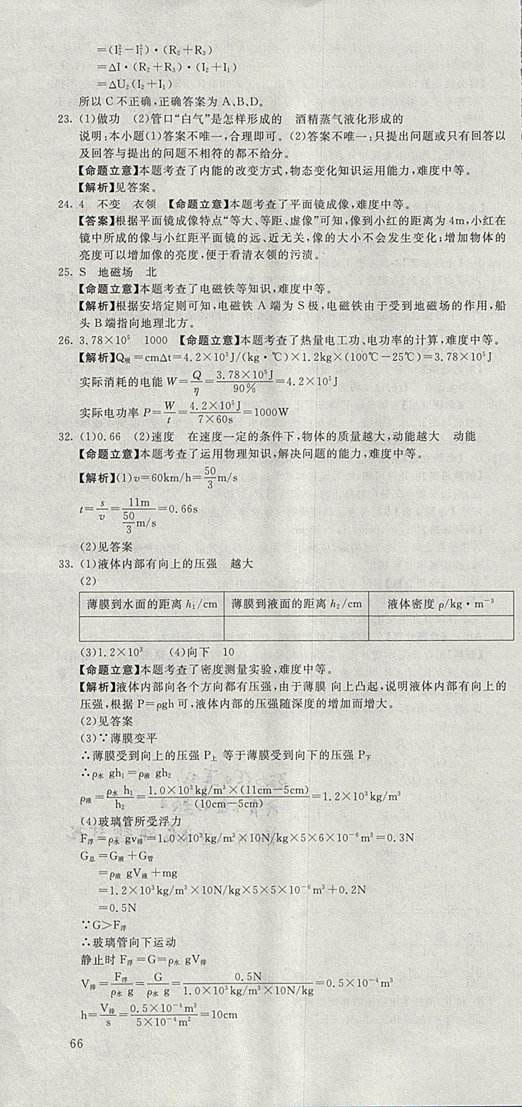 2018年河北中考必備中考第一卷物理 參考答案第16頁