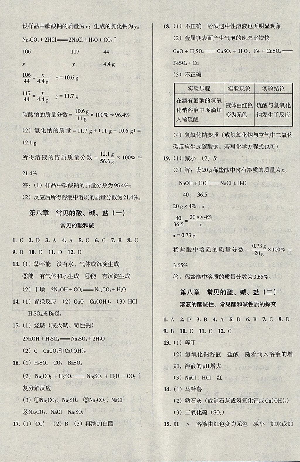 2018年中考階段總復(fù)習(xí)ABC一輪復(fù)習(xí)A卷化學(xué)Y 參考答案第8頁