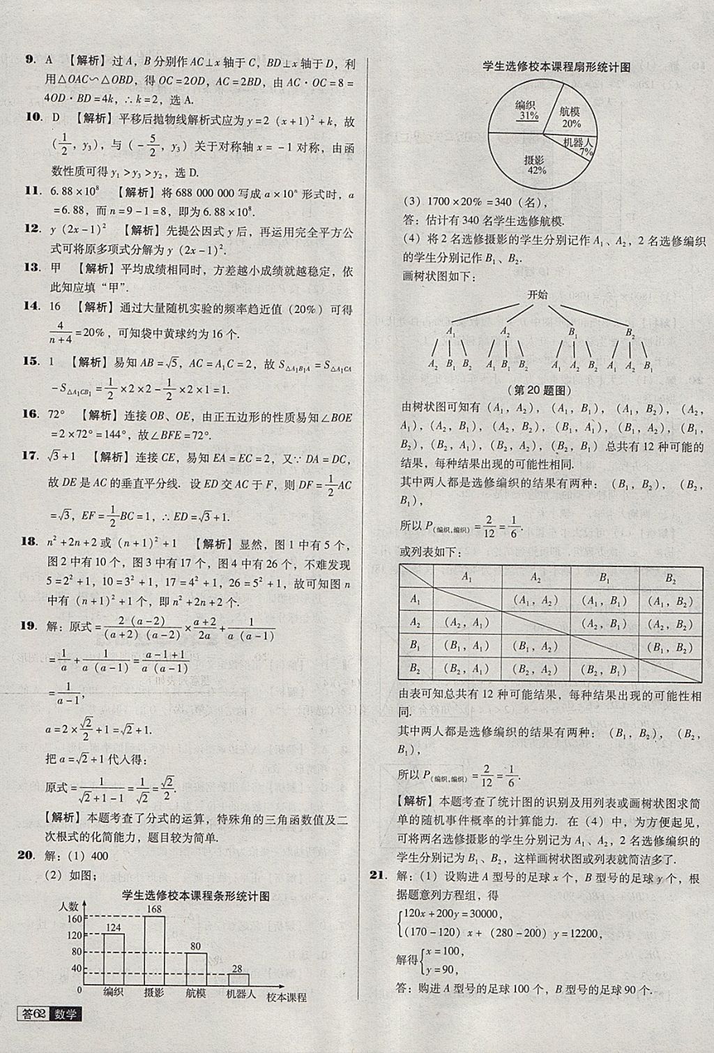 2018年中考必備中考真題精編數(shù)學(xué)遼寧專版 參考答案第62頁