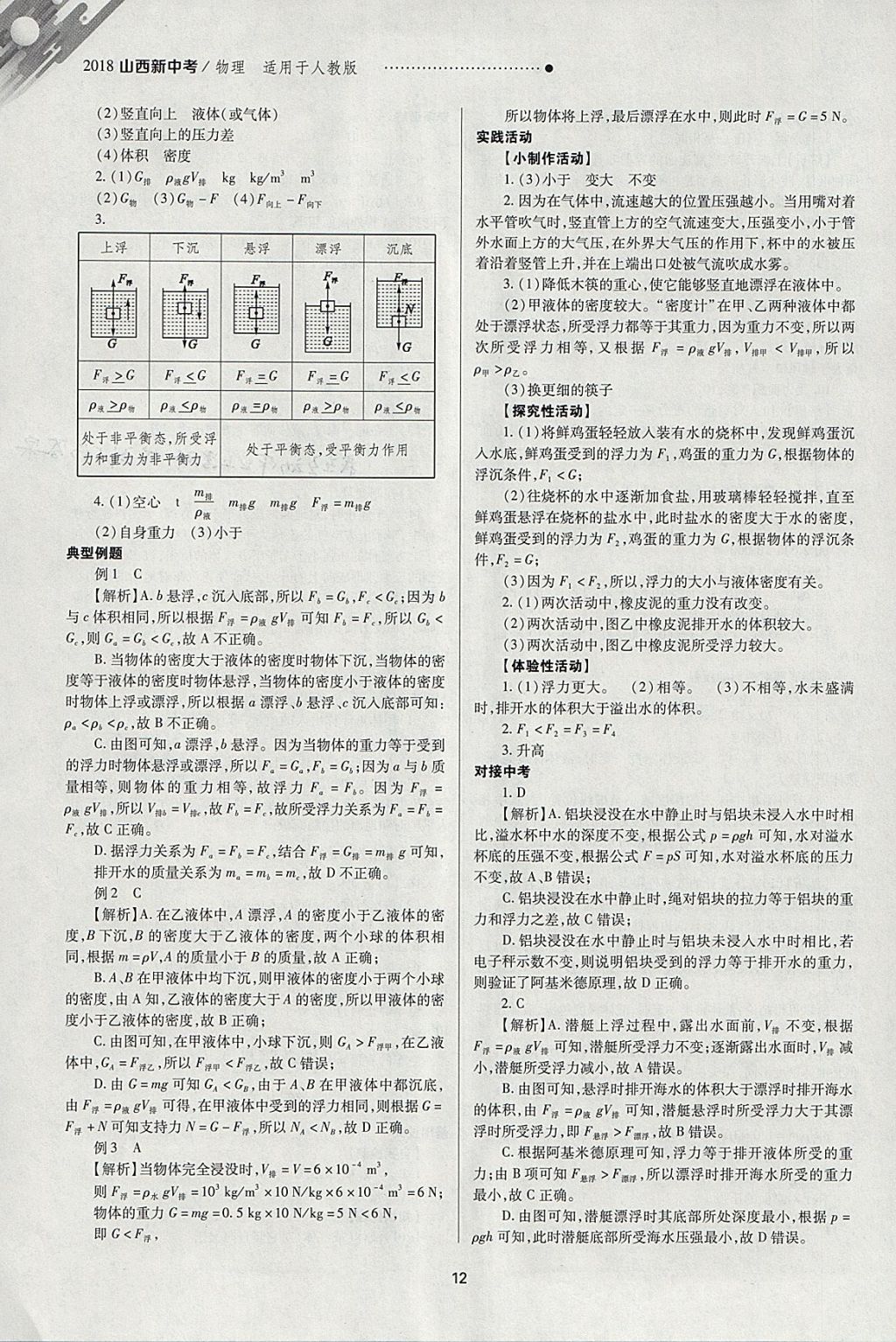 2018年山西新中考一轮加二轮加独立专项训练物理人教版 参考答案第12页