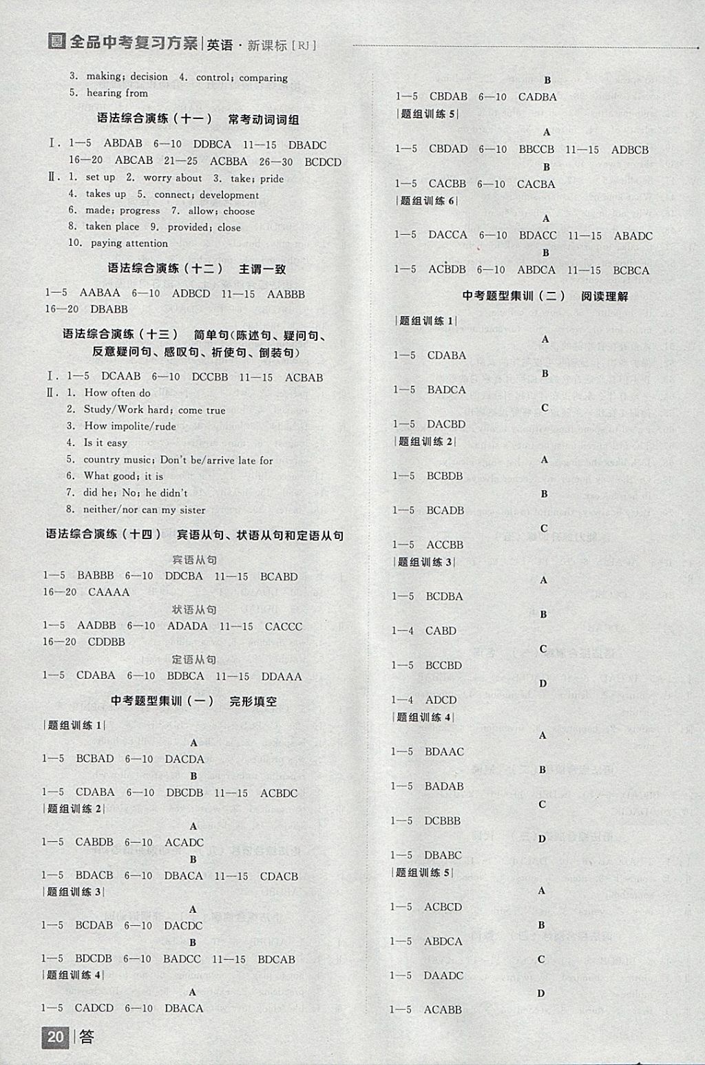 2018年全品中考復(fù)習(xí)方案英語人教版 參考答案第20頁