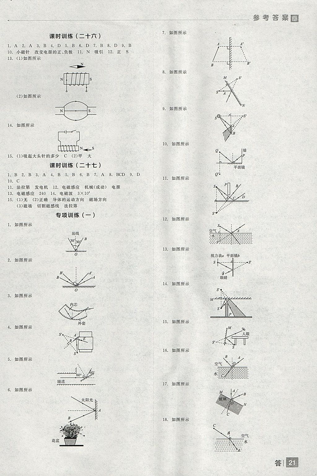 2018年全品中考復(fù)習(xí)方案物理人教版 參考答案第21頁