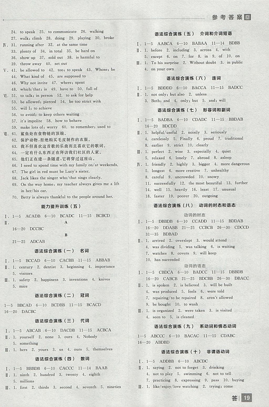 2018年全品中考復(fù)習(xí)方案英語人教版 參考答案第19頁