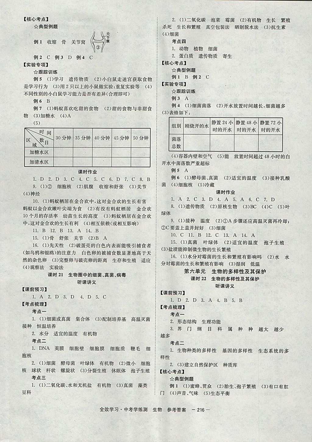 2018年全效学习中考学练测生物 参考答案第10页